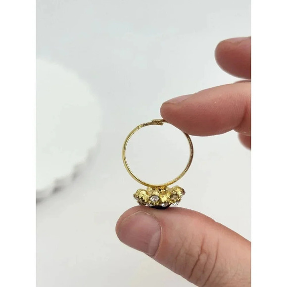 Vintage Gold Tone Blue Gemstone Halo Floral Adjustable Multi Stone Ring - size 9 - Picture 8 of 9